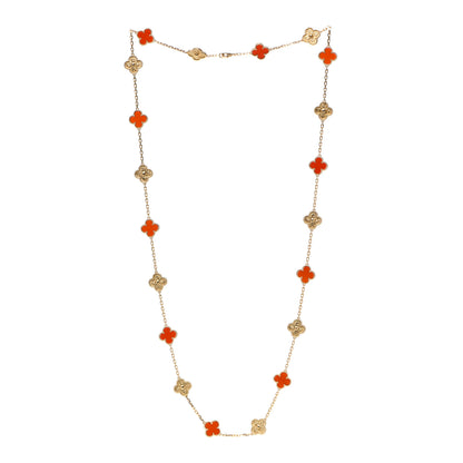 Van Cleef & Arpels 18K Yellow Gold Carnelian 20 Motifs Vintage Alhambra Special Edition Necklace 3 of 6