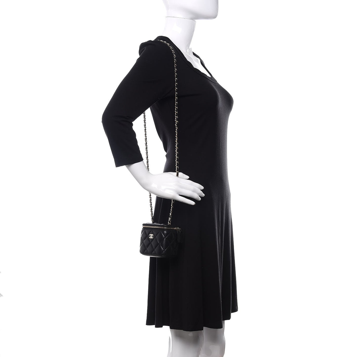 Lambskin Quilted Mini Vanity Case With Chain Black