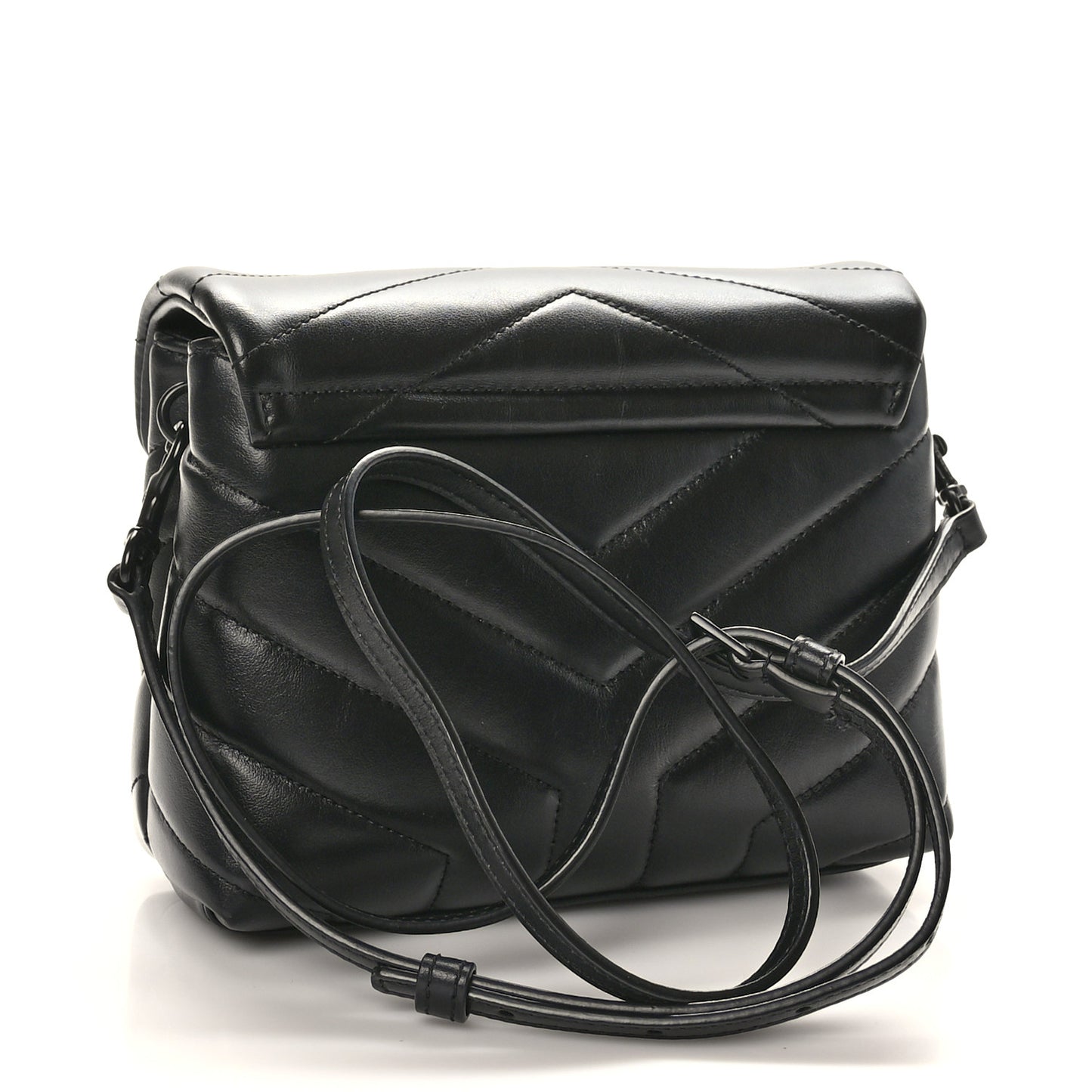 Calfskin Y Quilted Monogram Monochrome Toy Loulou Crossbody Bag Black