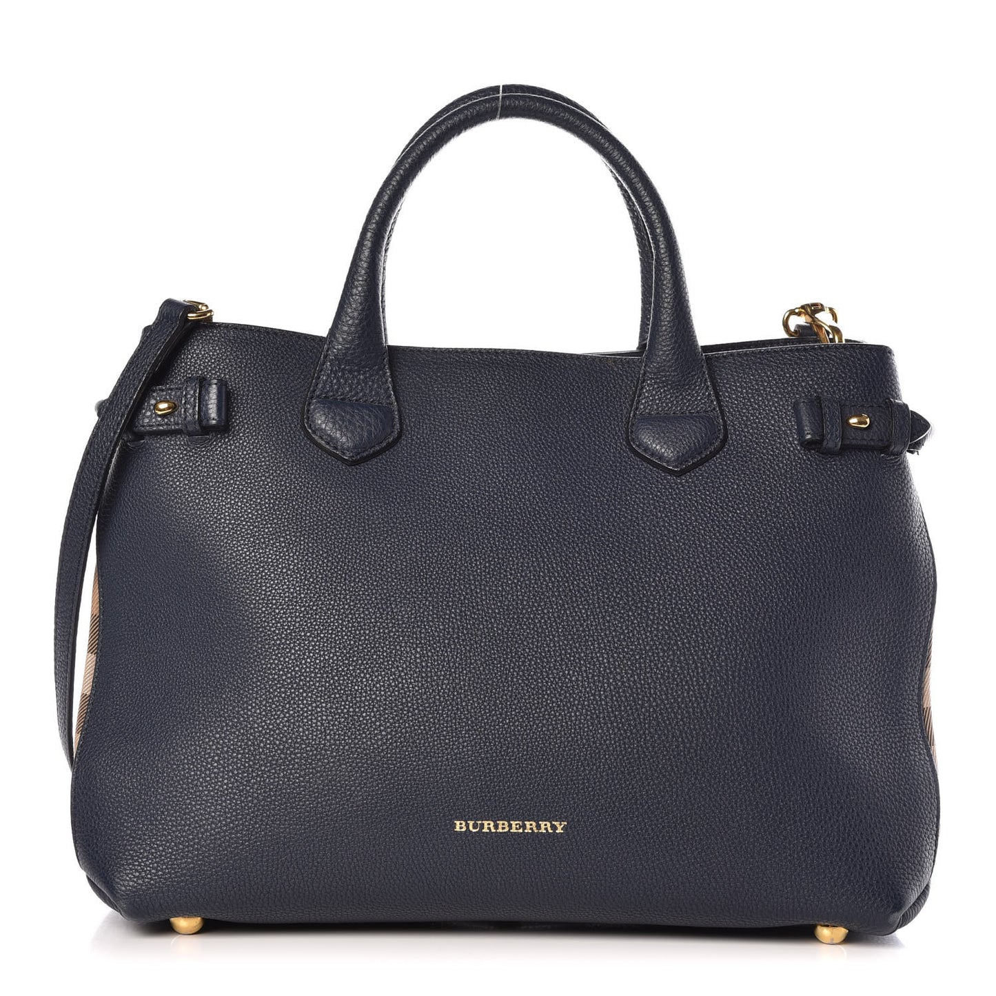 Grainy Calfskin House Check Medium Banner Tote Midnight Blue