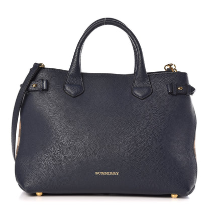 Burberry Grainy Calfskin House Check Medium Banner Tote Midnight Blue 1 of 9
