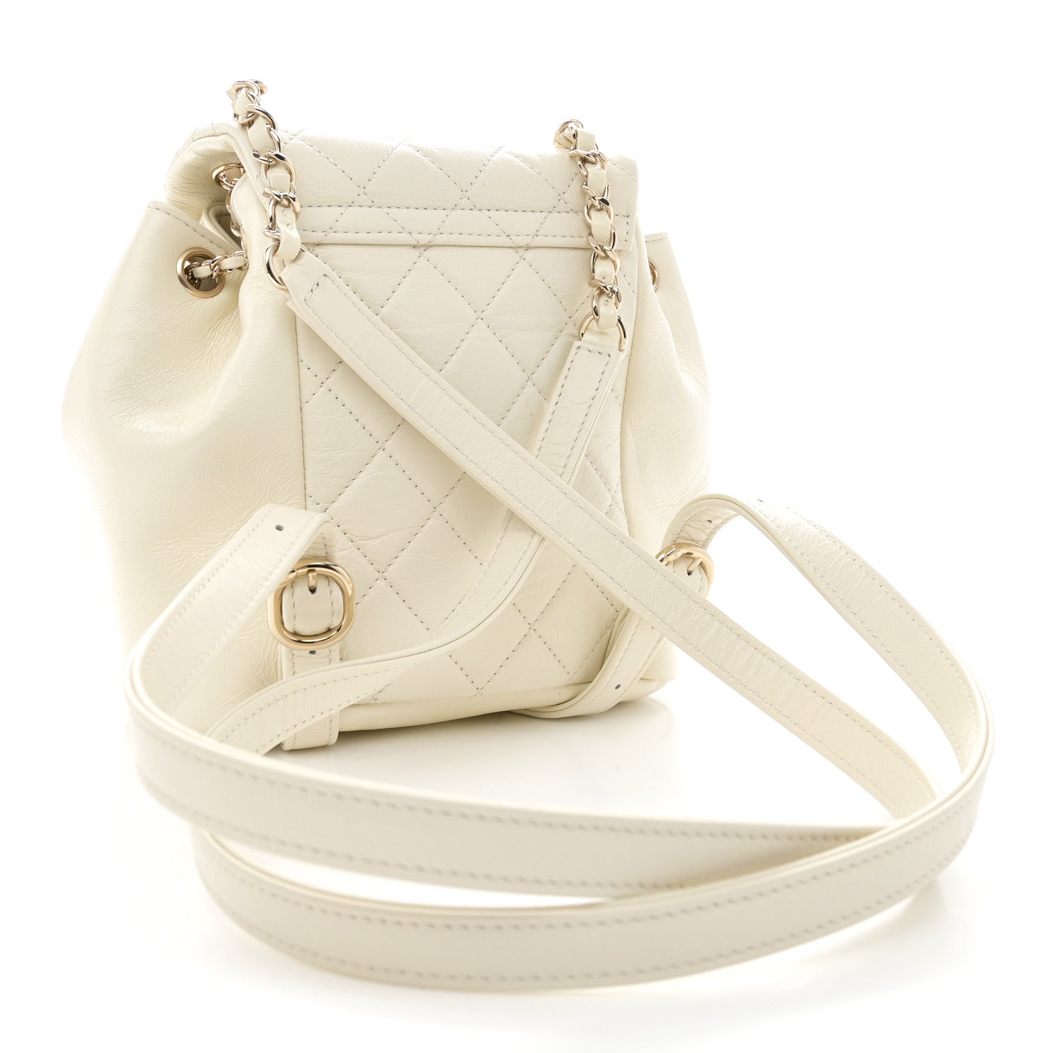 Chanel Glazed Aged Calfskin Quilted Small Duma Drawstring Backpack White 3 of 11