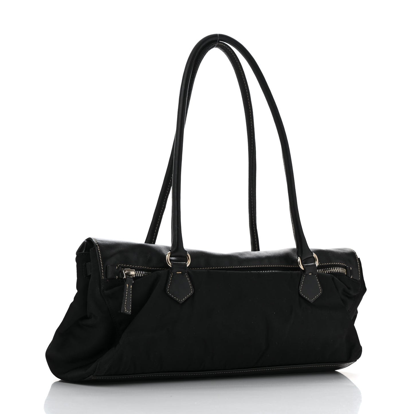 Nylon Royal Calf Easy Foldover Pushlock Satchel Black