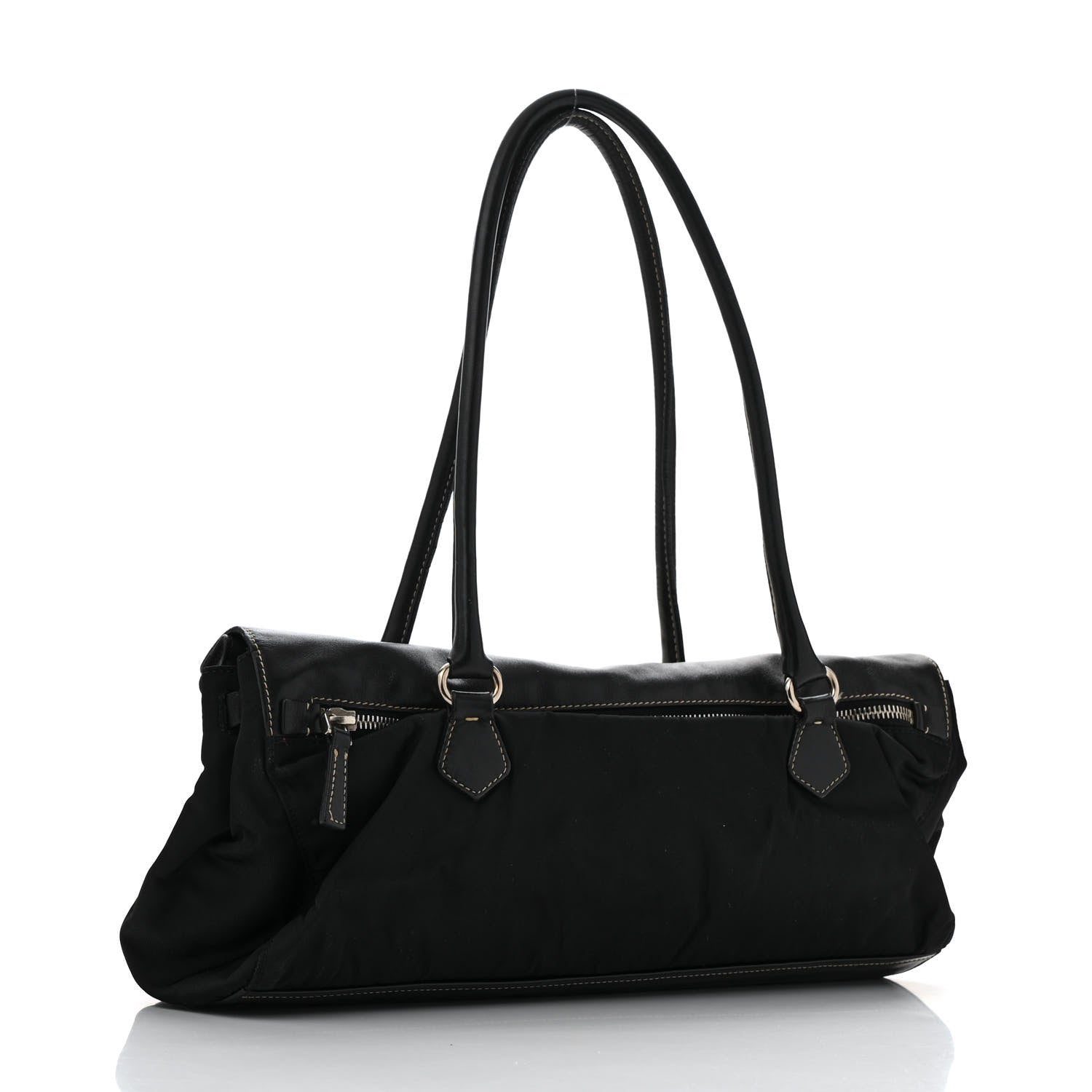 Prada Nylon Royal Calf Easy Foldover Pushlock Satchel Black 3 of 14