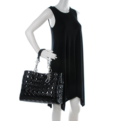 Christian Dior Patent Cannage Large Dior Soft Shopping Tote Black 2 of 7