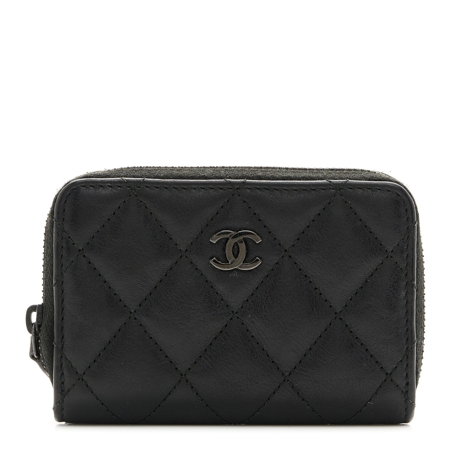 Chanel Lambskin Quilted Zip Coin Purse So Black 1 of 8