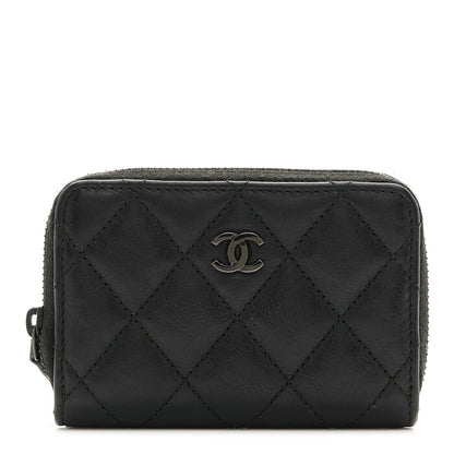 Chanel Lambskin Quilted Zip Coin Purse So Black 1 of 8