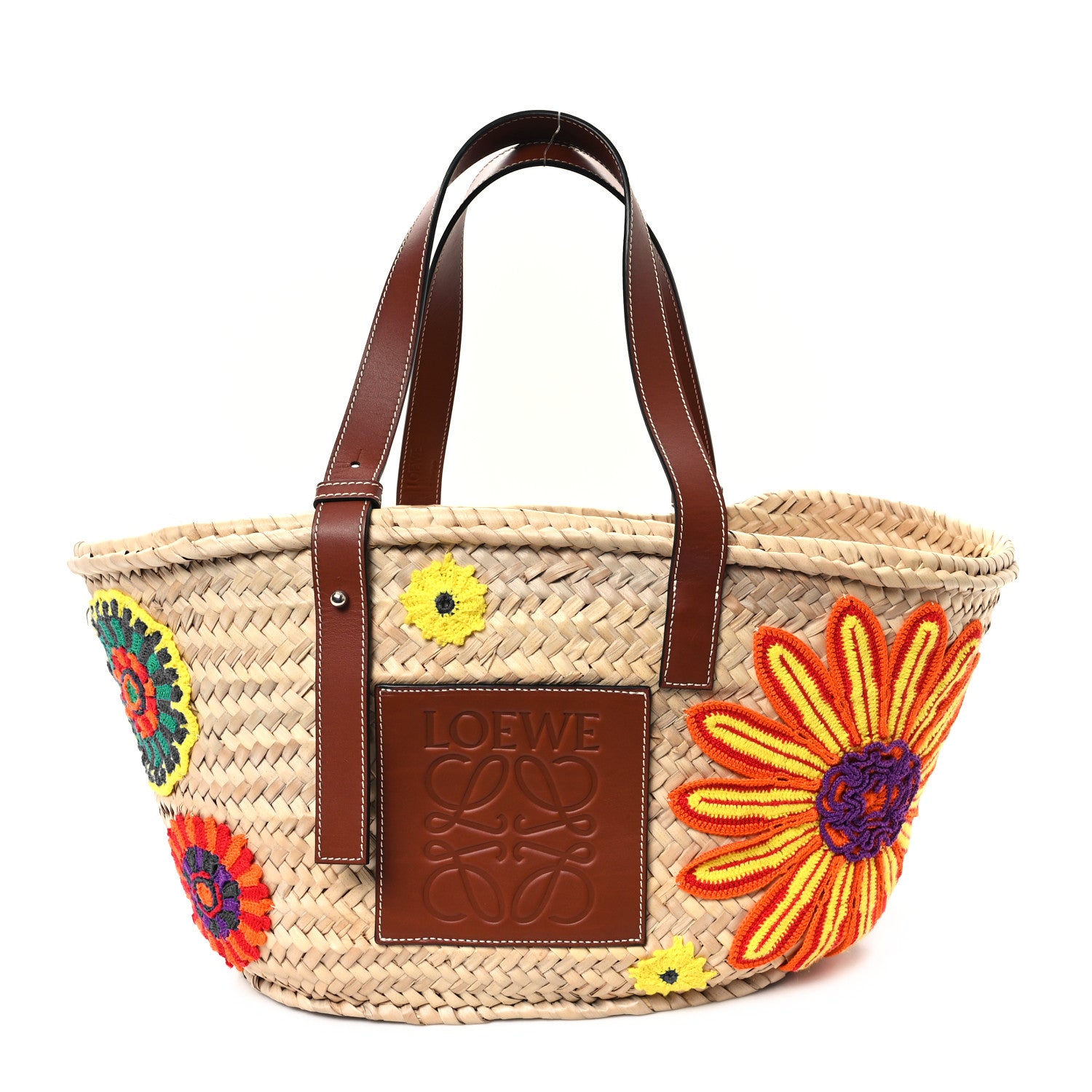 Loewe Raffia Floral Embroidered Medium Basket Tote Bag Natural Tan 1 of 11