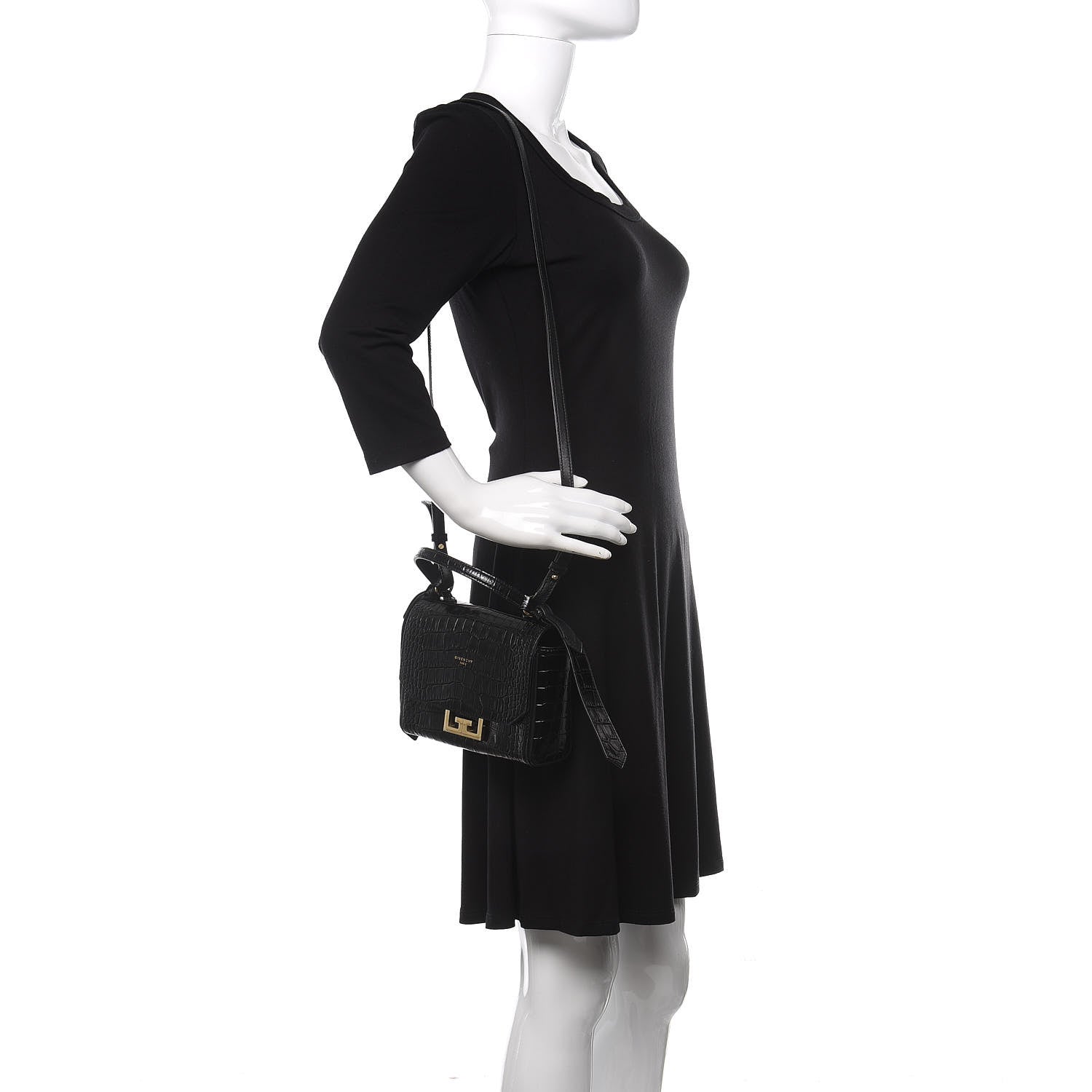 Givenchy Calfskin Crocodile Embossed Eden Mini Top Handle Black 2 of 9