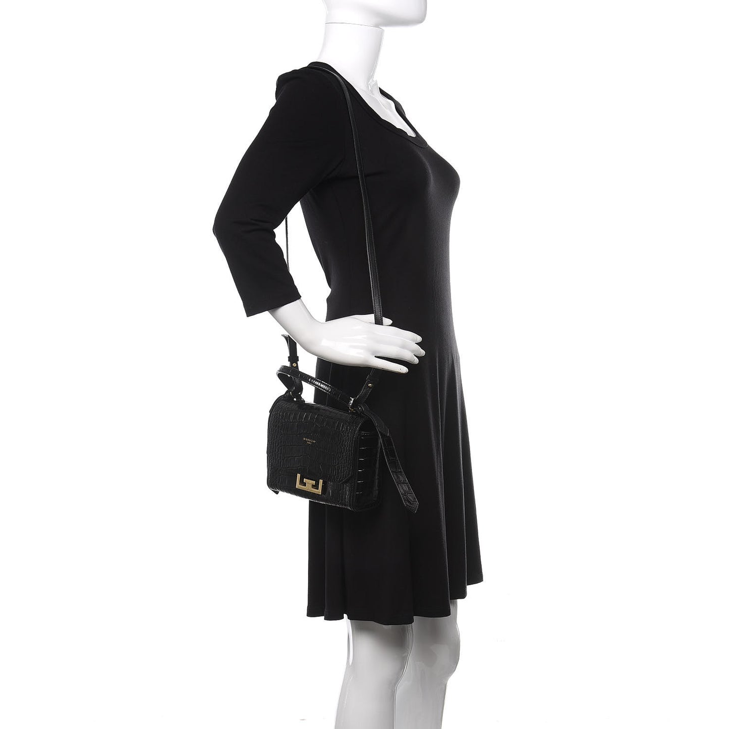 Calfskin Crocodile Embossed Eden Mini Top Handle Black