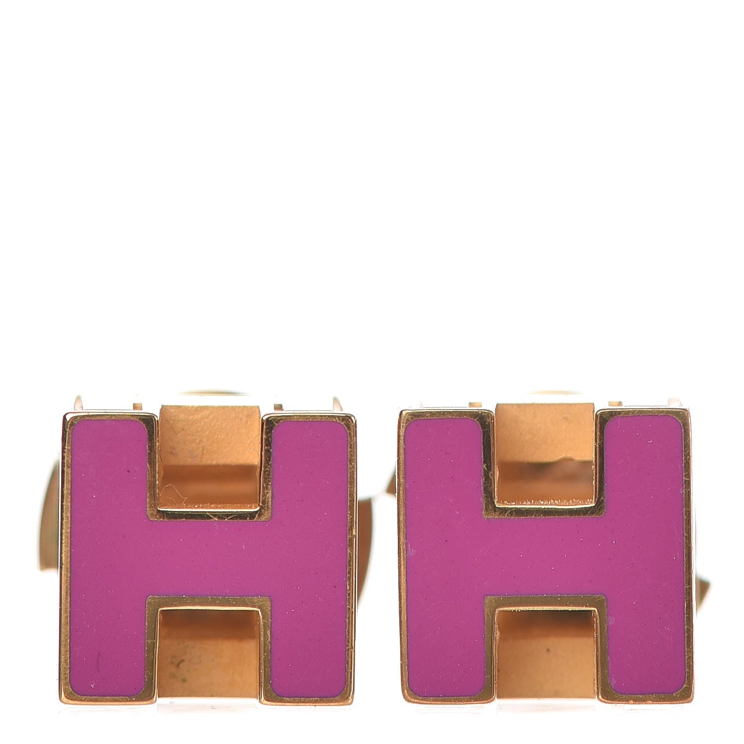 Hermes Gold Lacquered Cage d'H Earrings Rose Indien 1 of 6