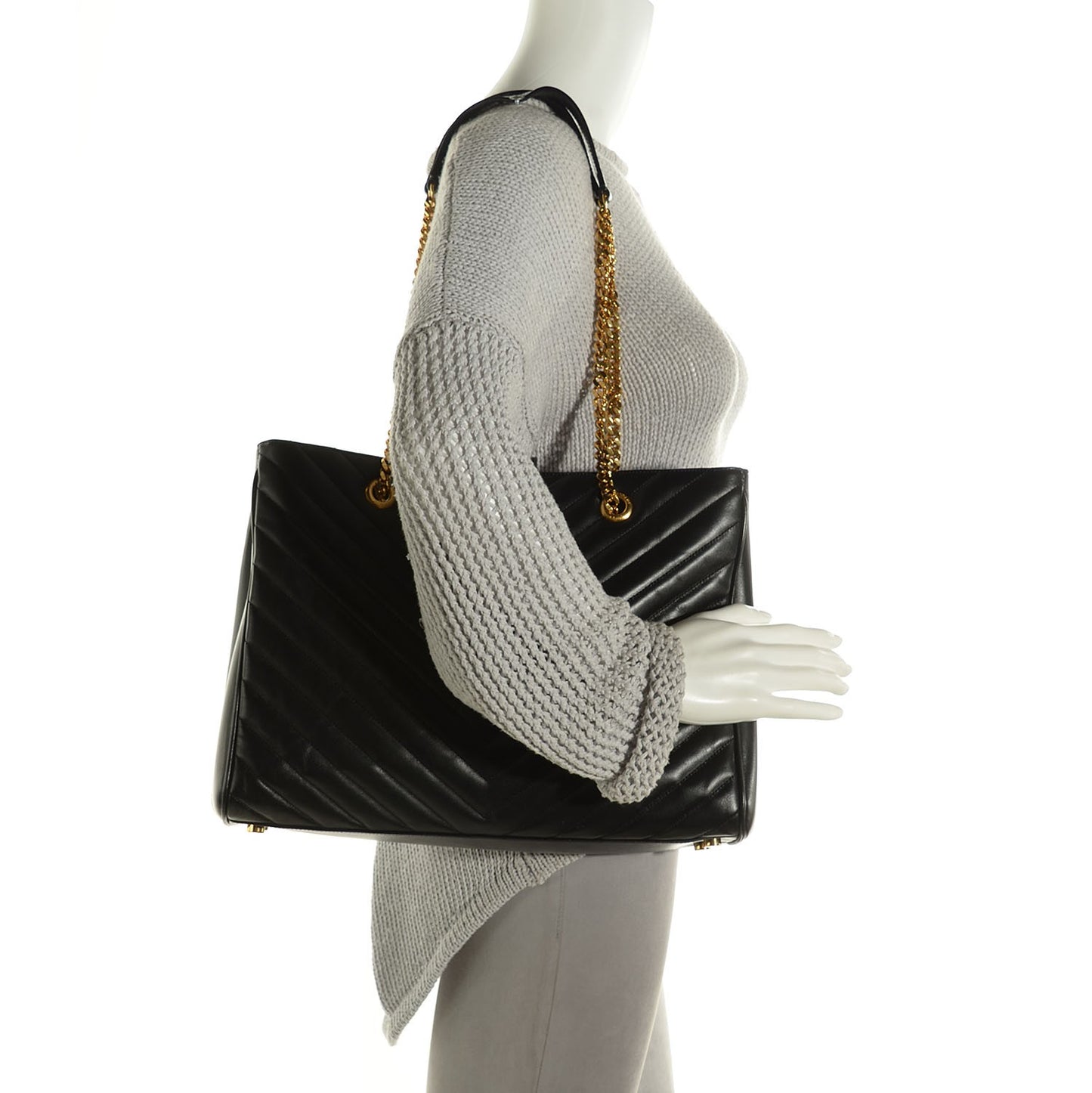 Lambskin Matelasse Chevron Monogram Shopping Bag Black