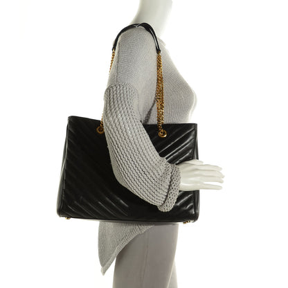 Saint Laurent Lambskin Matelasse Chevron Monogram Shopping Bag Black 2 of 8