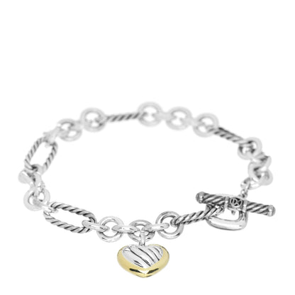 David Yurman Sterling Silver 18K Yellow Gold Cable Heart Charm Bracelet 1 of 3