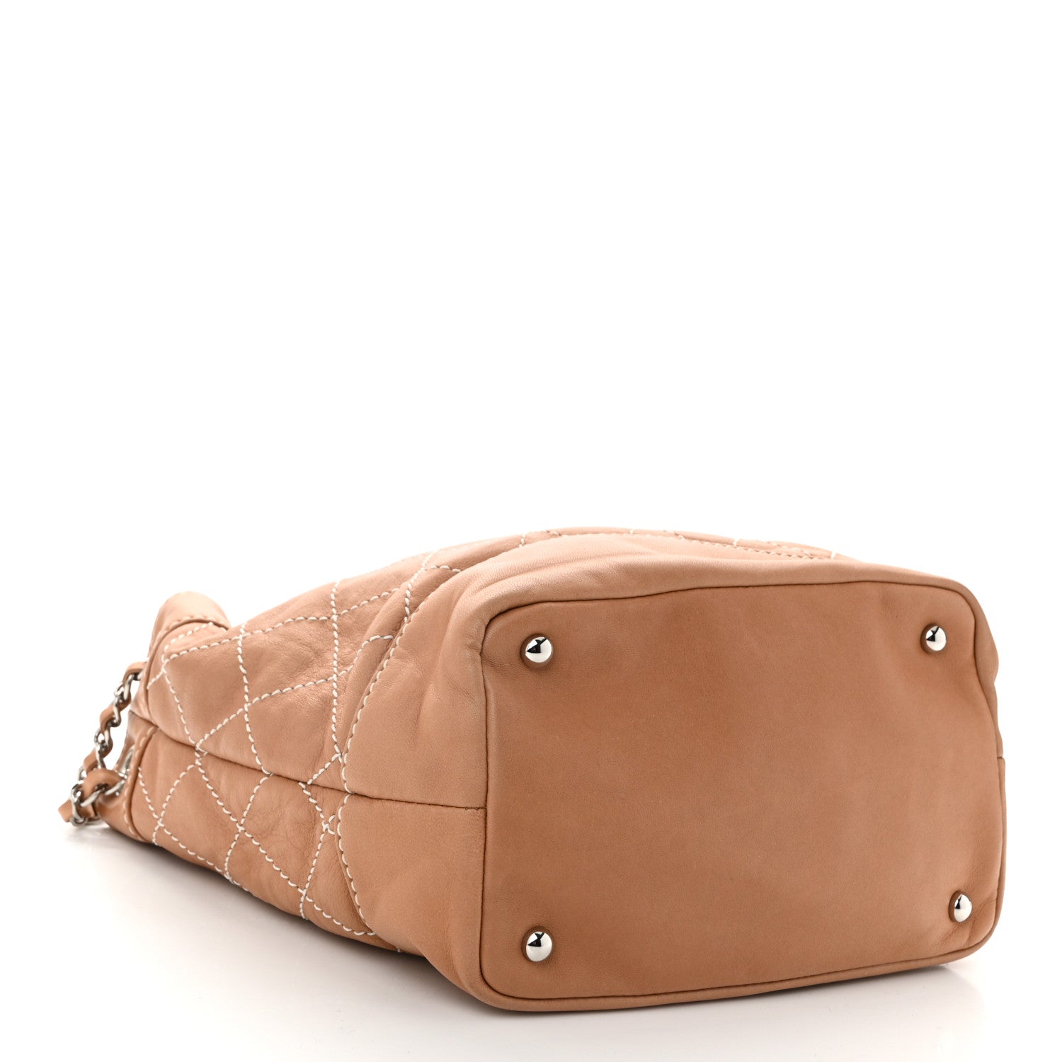 Chanel Lambskin Contrast Stitch Small Drawstring Tote Dark Beige 4 of 10