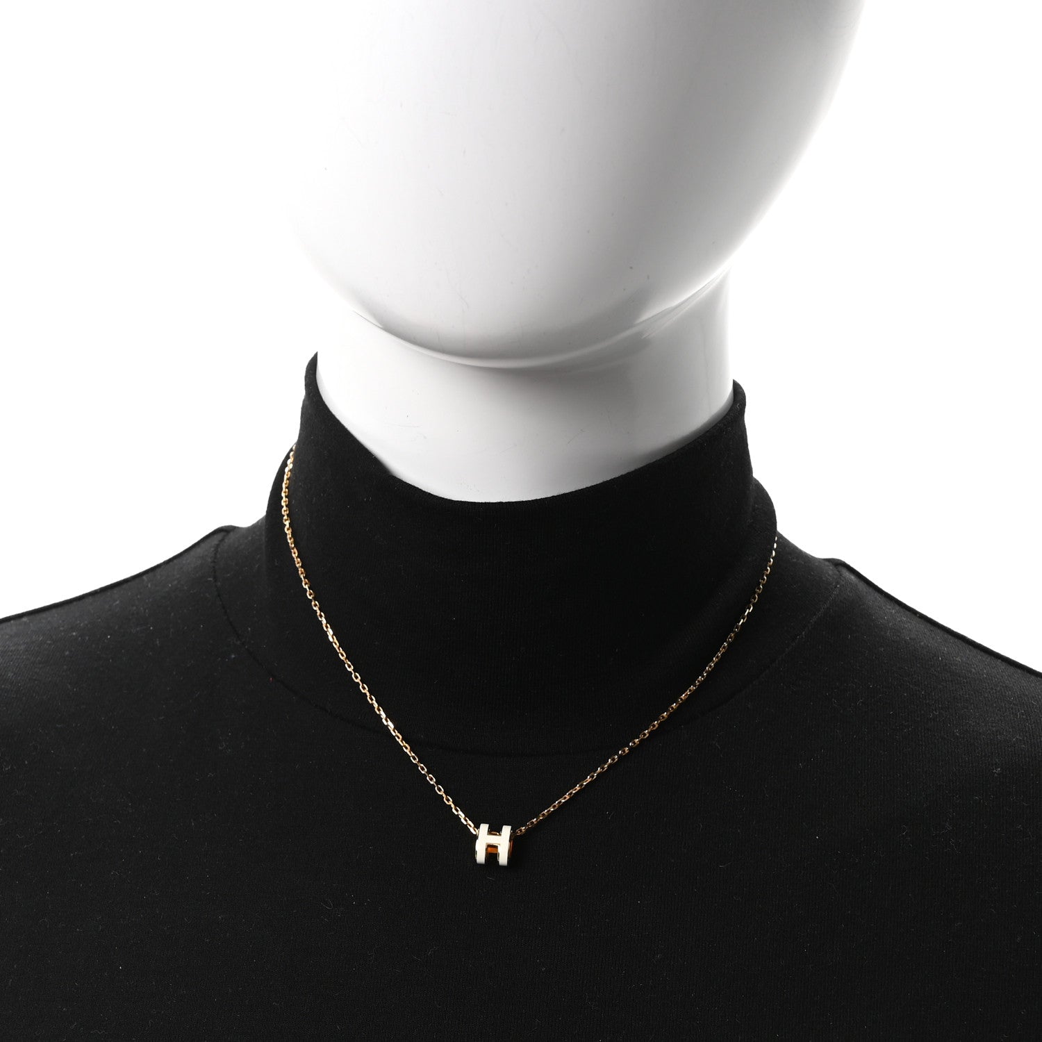 Hermes Lacquered Gold Mini Pop H Pendant Necklace White 2 of 5