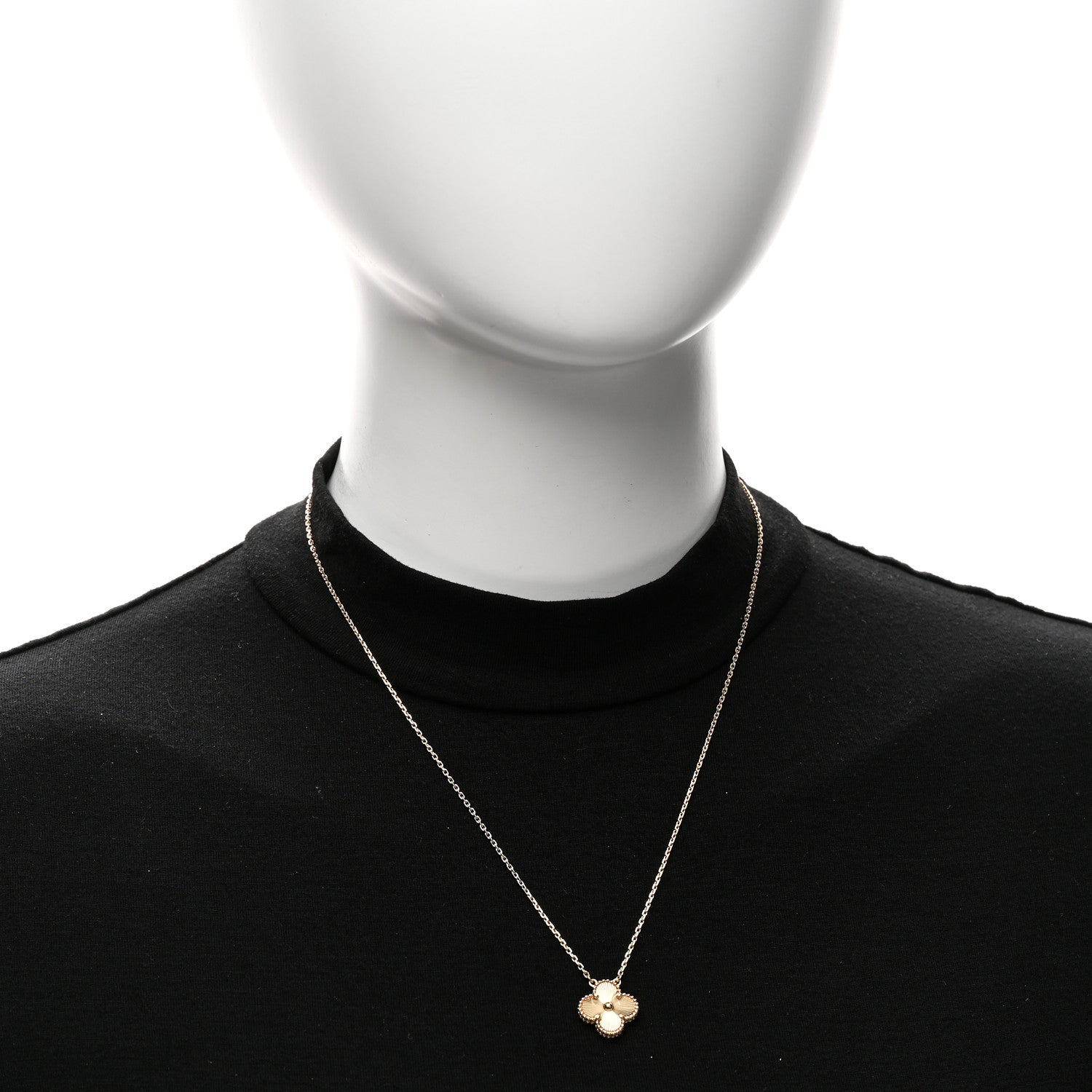 Van Cleef & Arpels 18K Yellow Gold Guilloché Vintage Alhambra Pendant Necklace 2 of 6