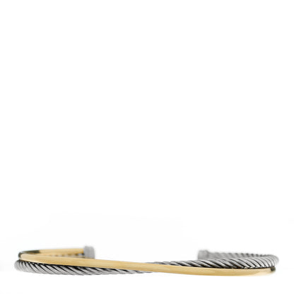 David Yurman Sterling Silver 18K Yellow Gold 3mm Crossover Cuff Bracelet 1 of 3