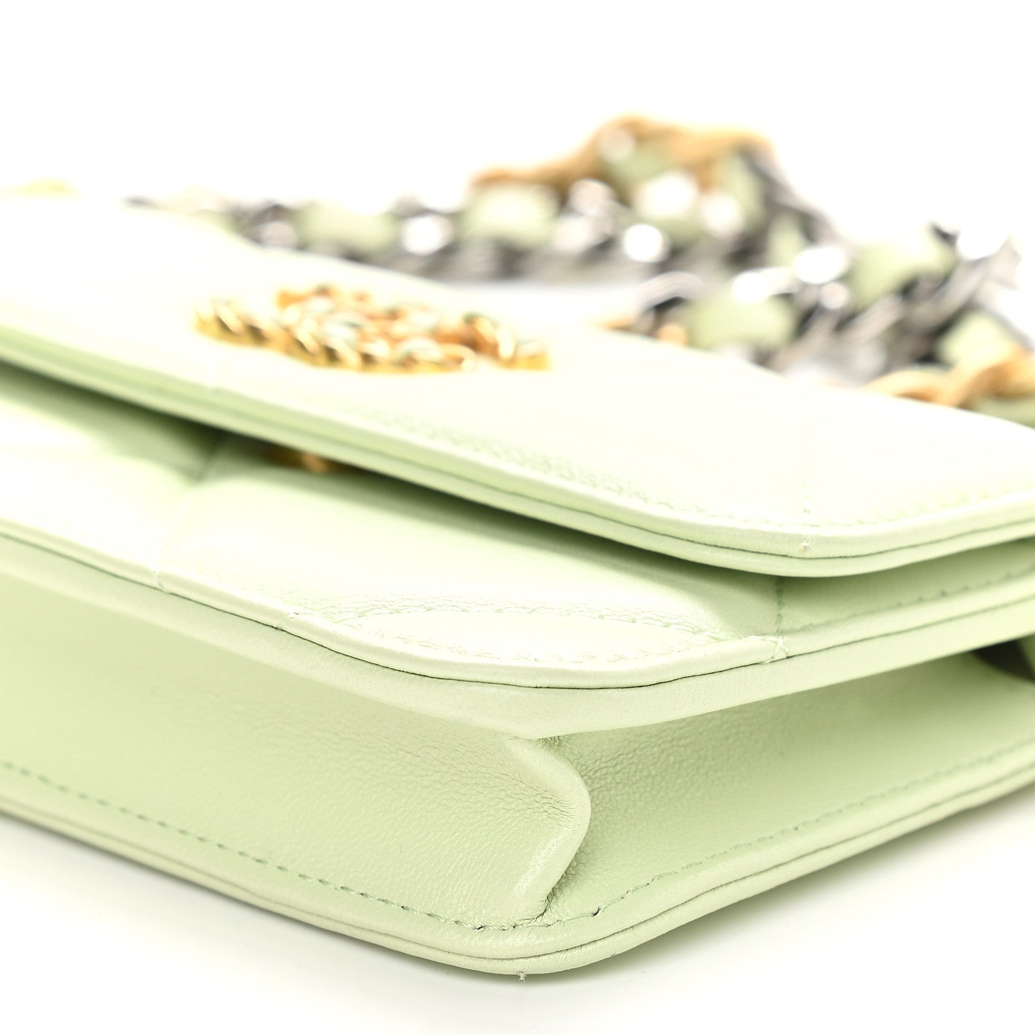 Chanel Lambskin Quilted Chanel 19 Clutch With Chain Light Green 10 of 10