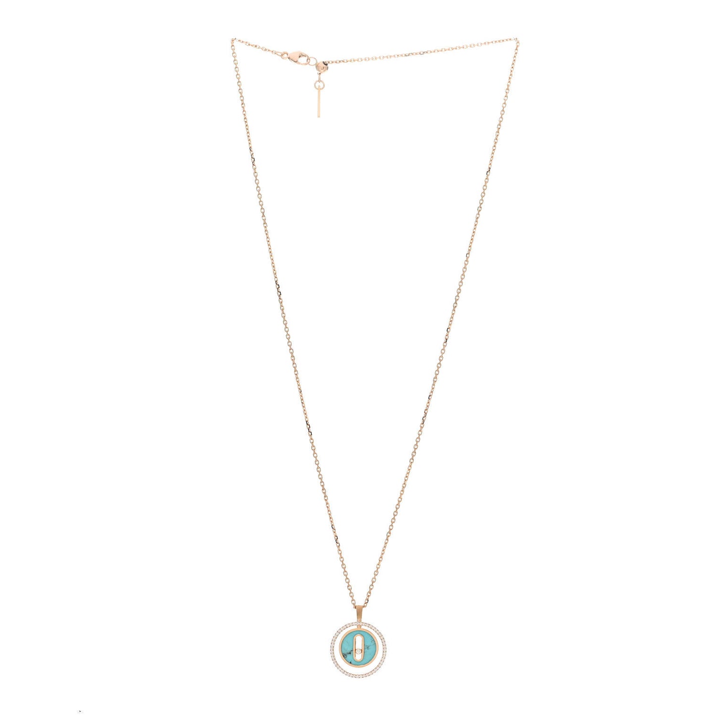 18K Rose Gold Diamond Turquoise PM Lucky Move Pendant Necklace