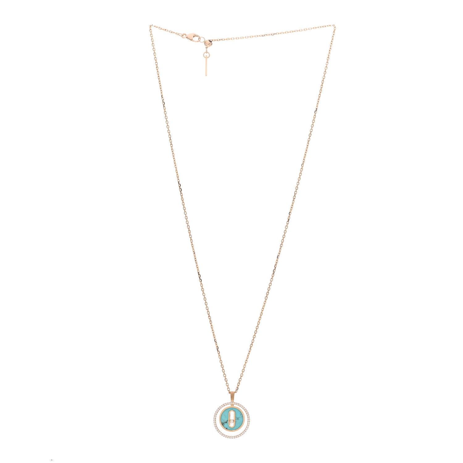 Messika 18K Rose Gold Diamond Turquoise PM Lucky Move Pendant Necklace 3 of 4