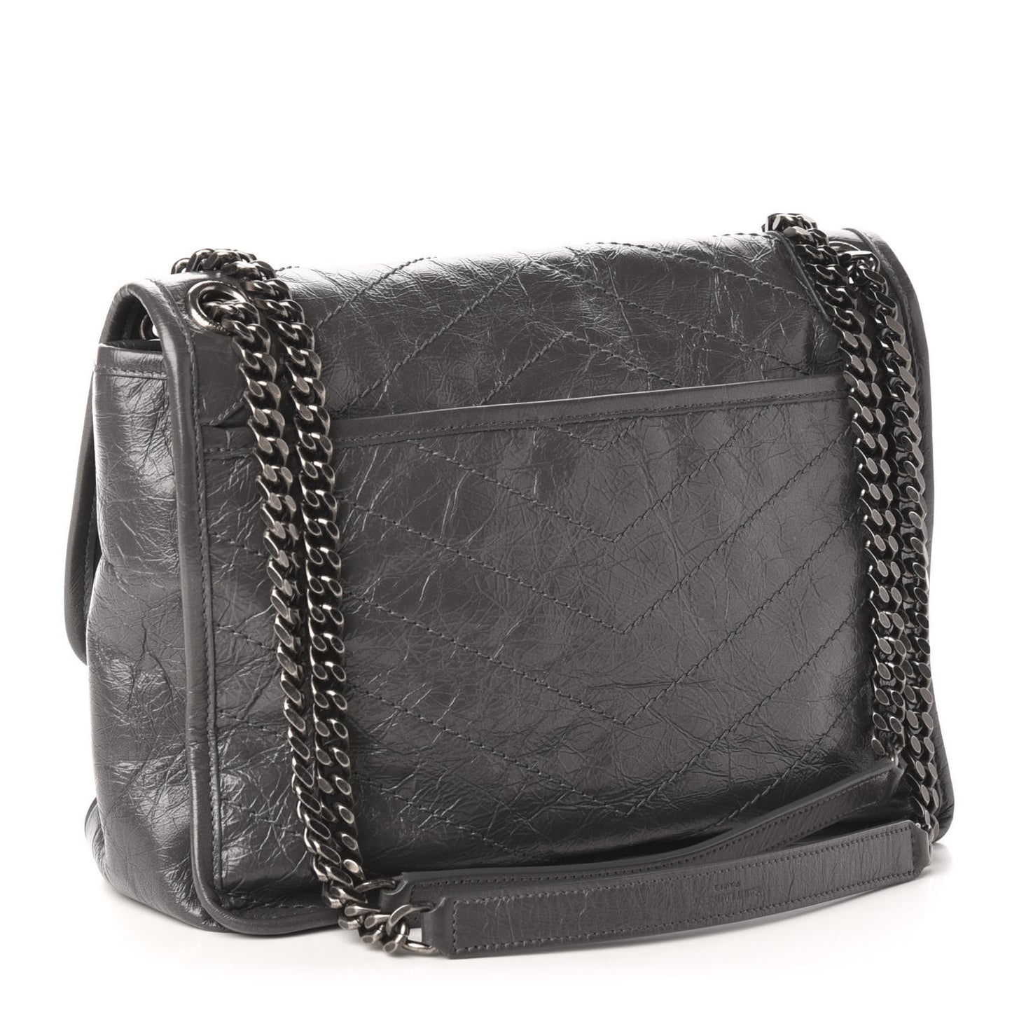 Crinkled Calfskin Matelasse Monogram Medium Niki Chain Satchel Storm