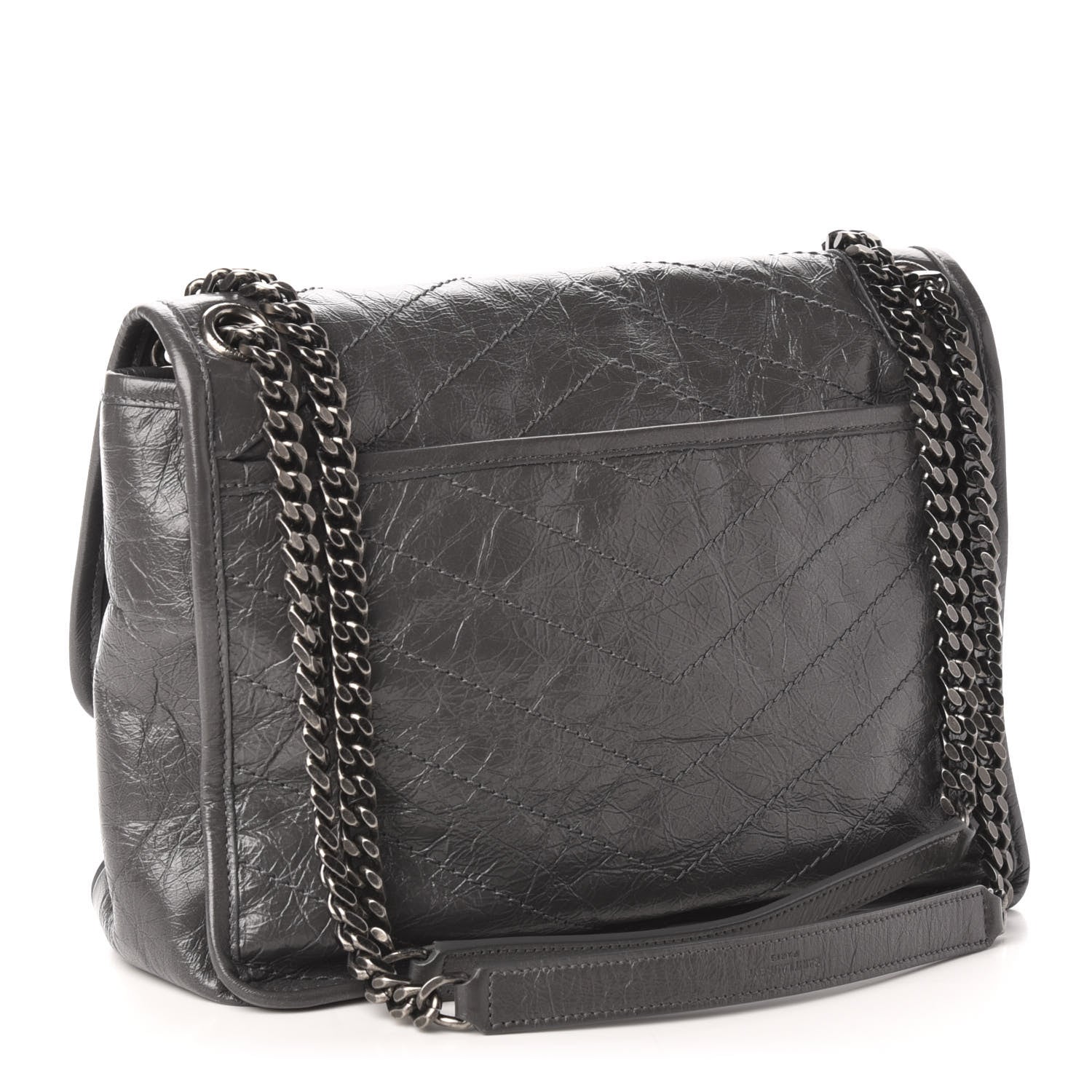 Saint Laurent Crinkled Calfskin Matelasse Monogram Medium Niki Chain Satchel Storm 3 of 14