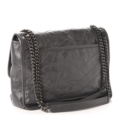 Saint Laurent Crinkled Calfskin Matelasse Monogram Medium Niki Chain Satchel Storm 3 of 14