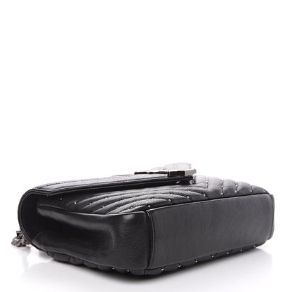 Saint Laurent Lambskin Matelasse Chevron Studded Monogram Medium College Bag Black 3 of 14