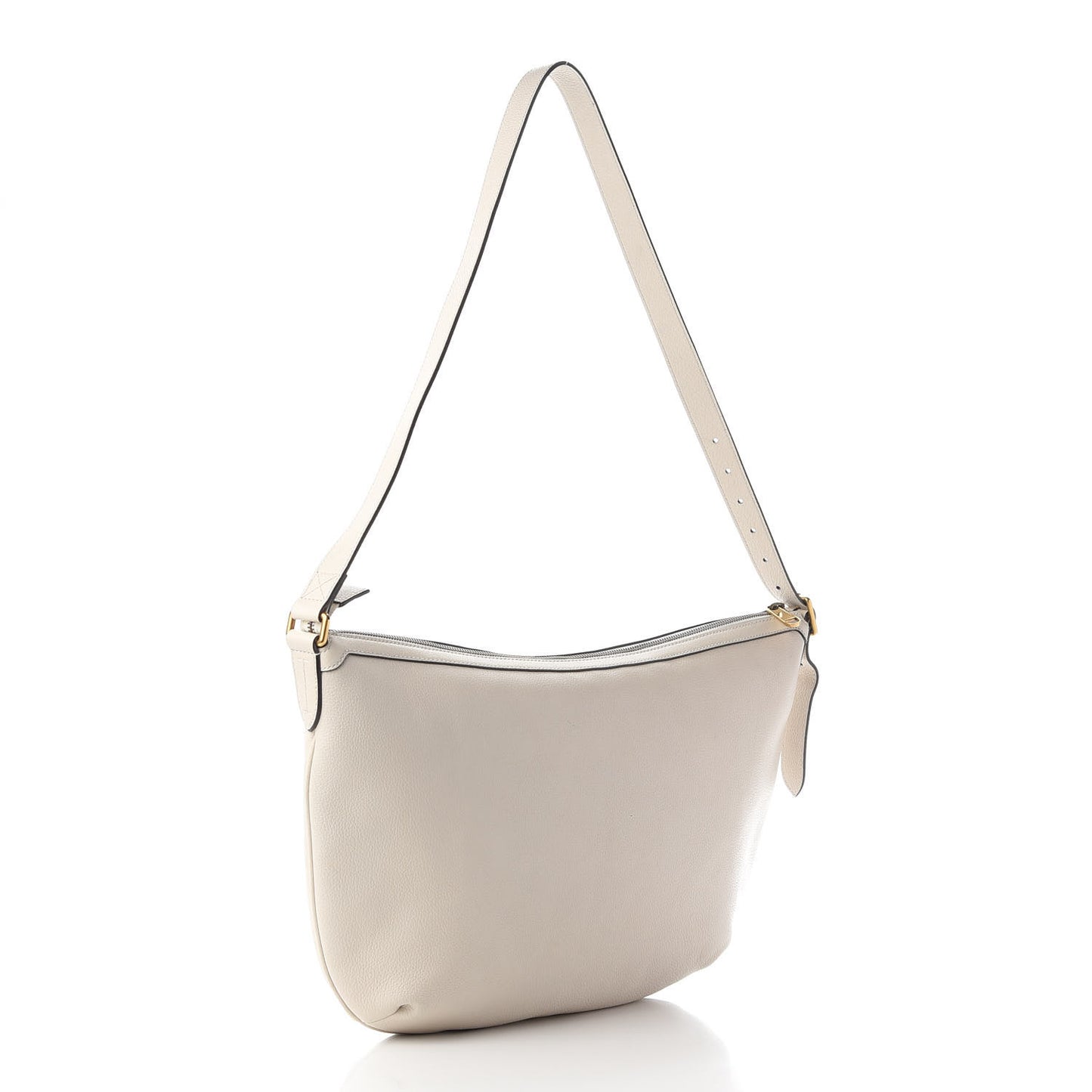 Grained Calfskin Logo Half Moon Hobo White