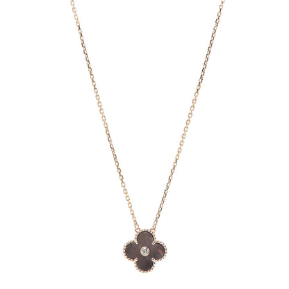 Van Cleef & Arpels 18K Rose Gold Diamond Grey Mother of Pearl Vintage Alhambra Pendant Necklace 1 of 6