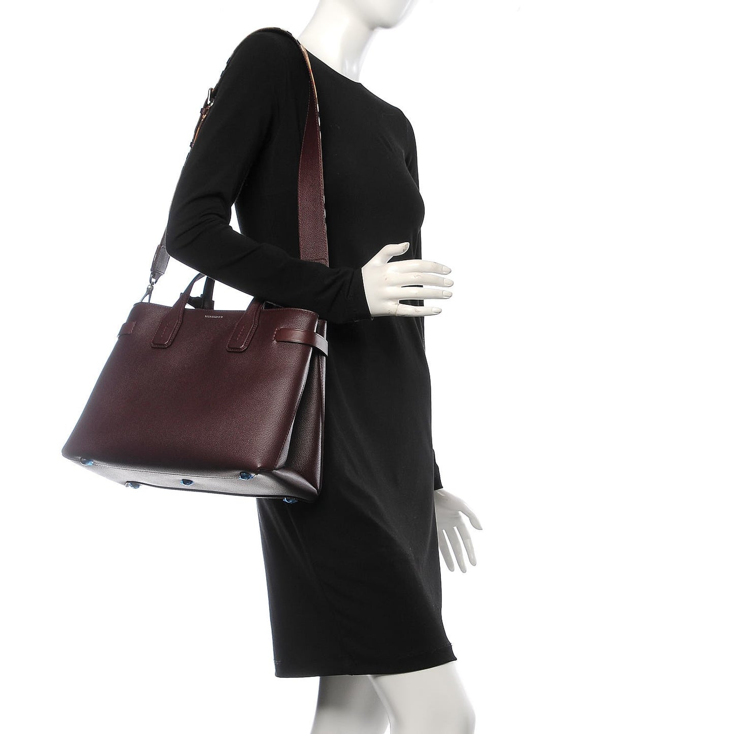 Derby Calfskin House Check Medium Banner Tote Burgundy