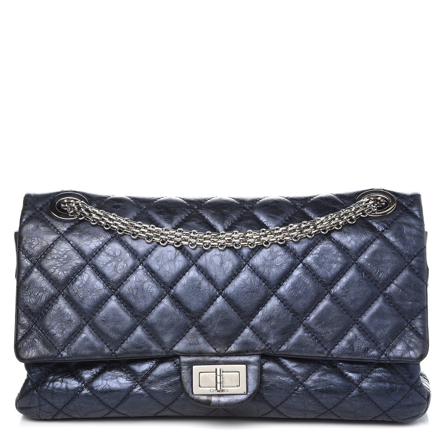 Metallic Aged Calfskin Quilted 2.55 Reissue 228 Flap Blue