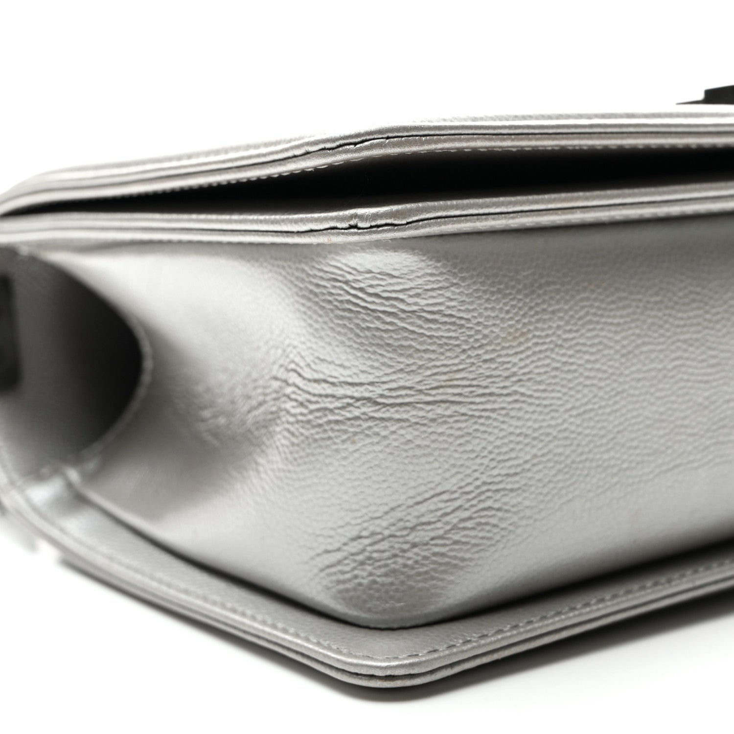 Chanel Metallic Caviar Chevron Quilted Medium Boy Flap Silver 9 of 10