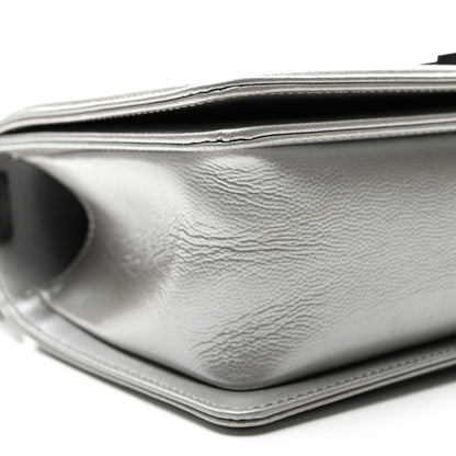 Chanel Metallic Caviar Chevron Quilted Medium Boy Flap Silver 9 of 10