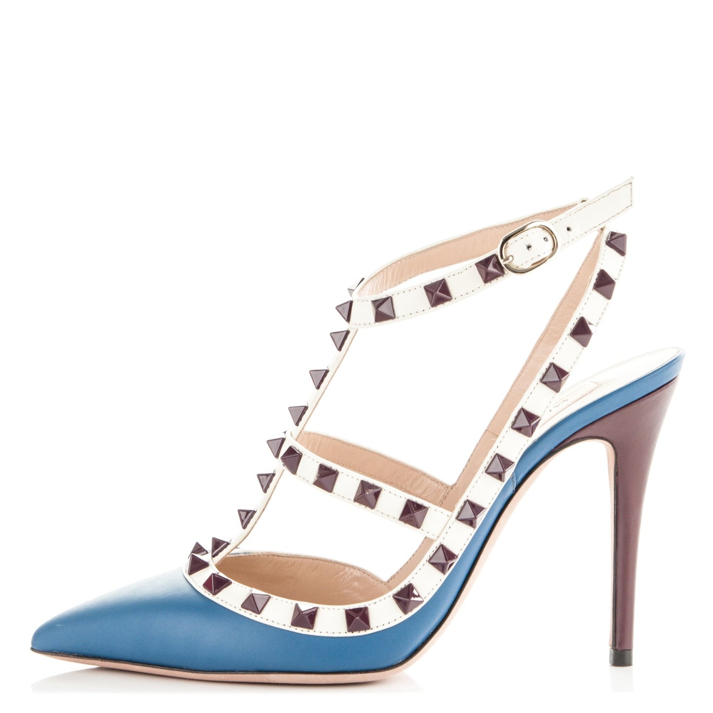 Nappa Rockstud Ankle Strap 100mm Pumps 37 Indaco Light Ivory