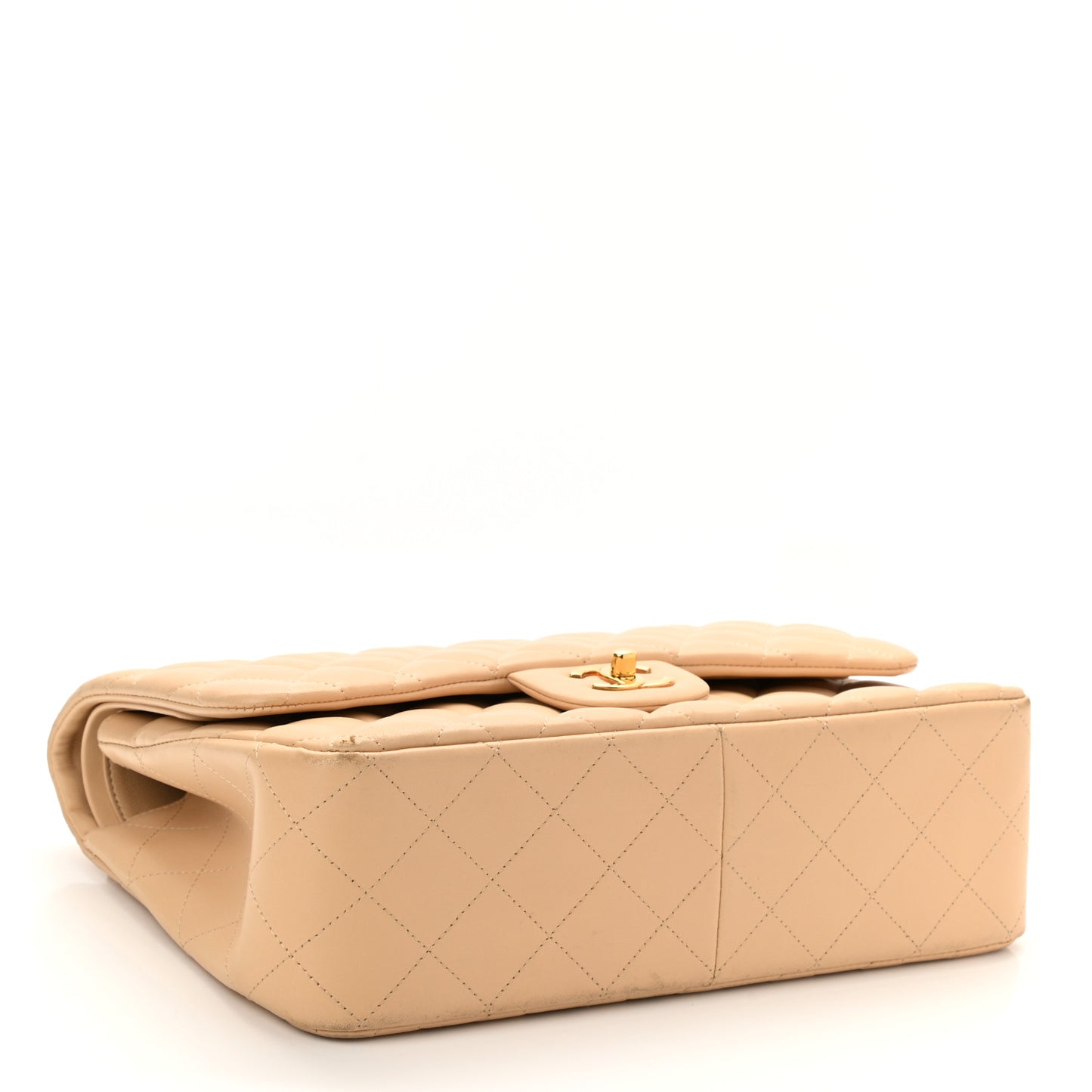 Lambskin Quilted Jumbo Double Flap Beige