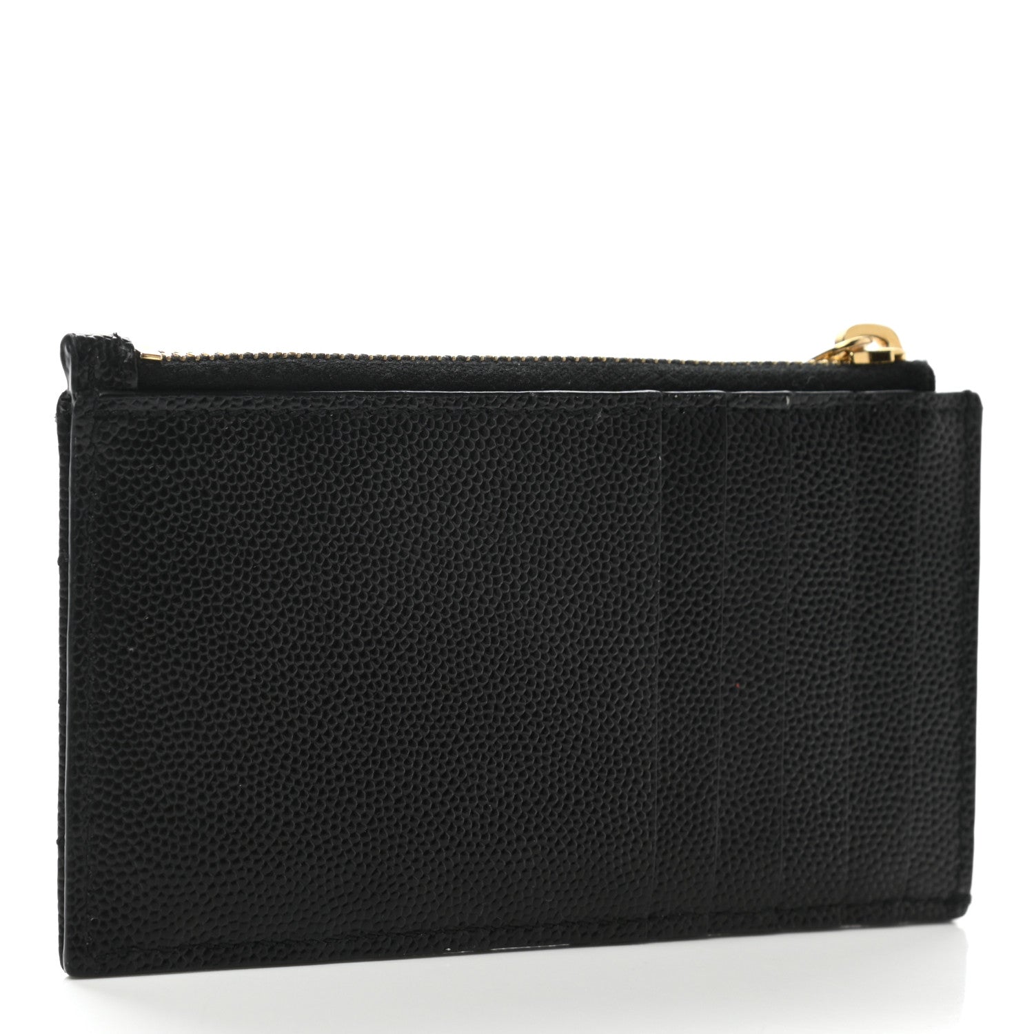 Saint Laurent Grain De Poudre Matelasse Chevron Monogram Fragments Zippered Card Case Black 3 of 8