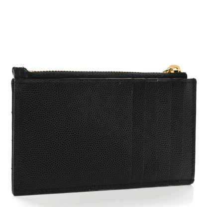 Saint Laurent Grain De Poudre Matelasse Chevron Monogram Fragments Zippered Card Case Black 3 of 8