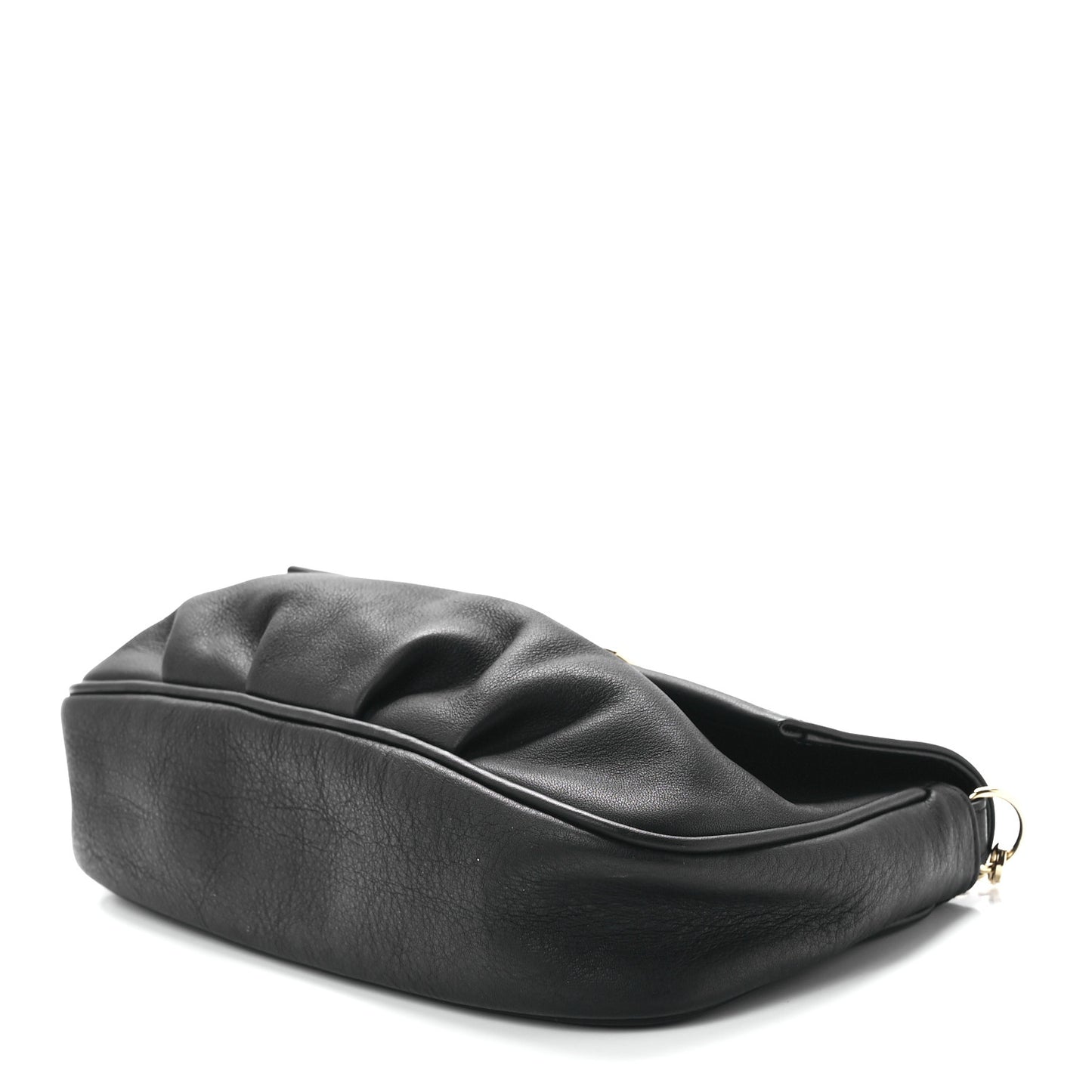 Vitello Flamingo Enamel Fendista Pouchette Crossbody Black