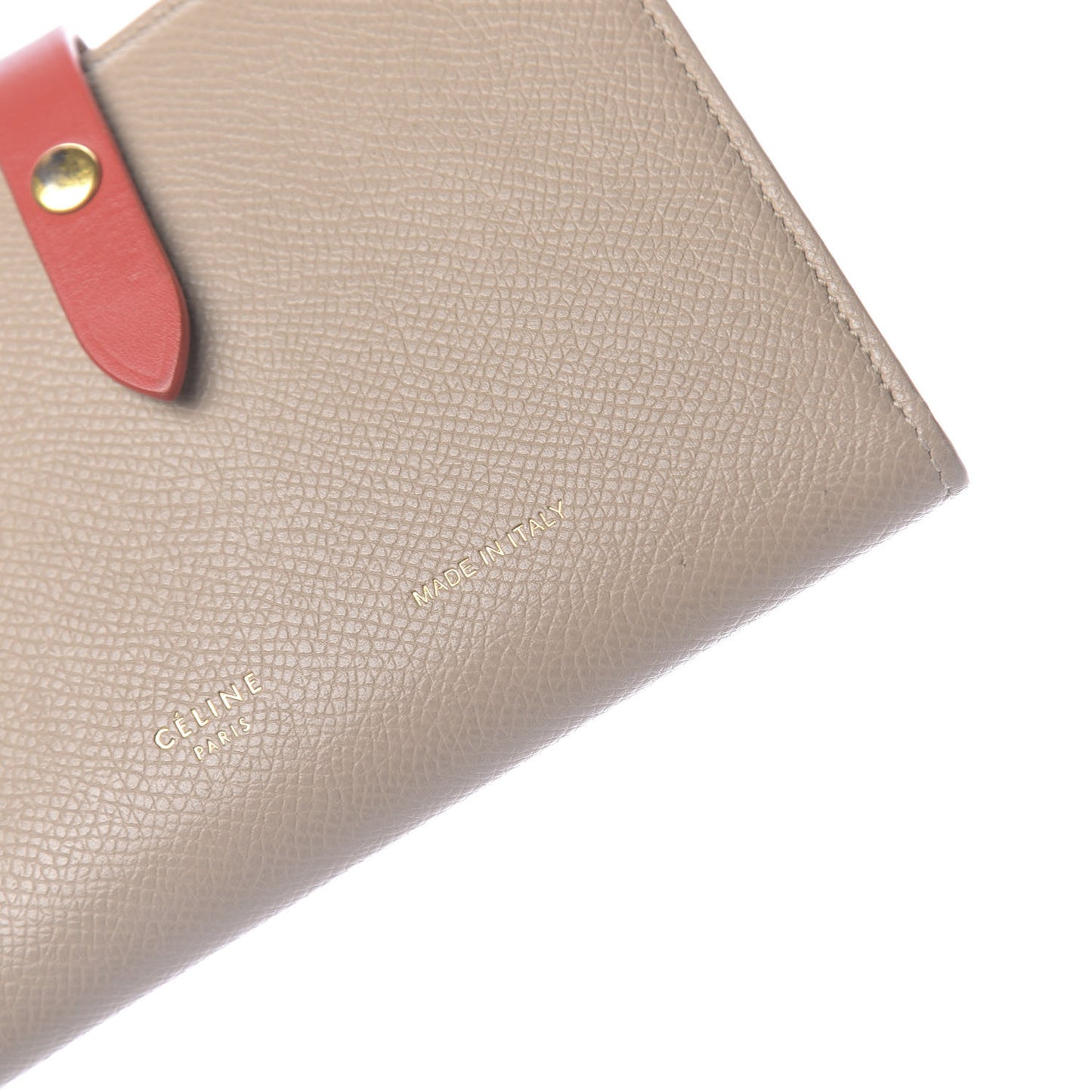 Grained Calfskin Large Multifunction Strap Wallet Pop Red Chalk