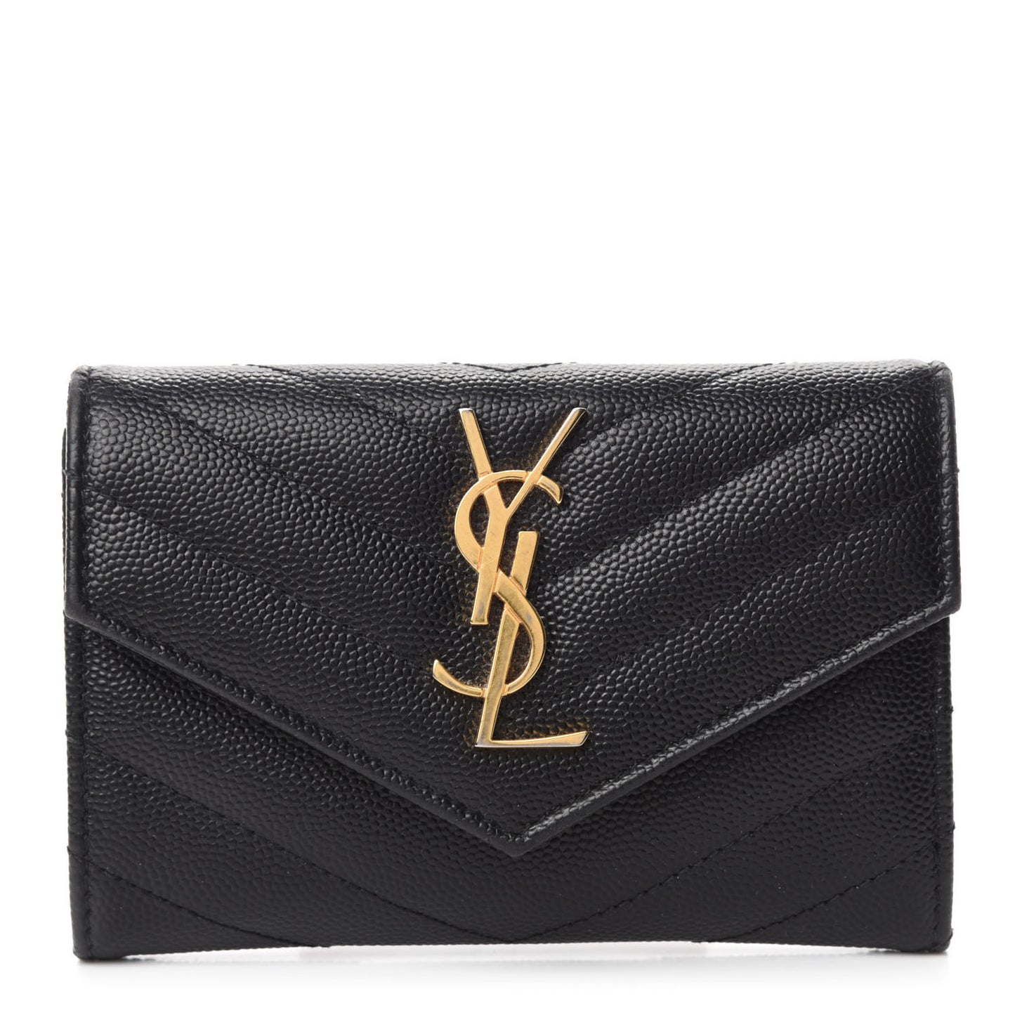 Grain De Poudre Matelasse Chevron Small Monogram Envelope Wallet Black