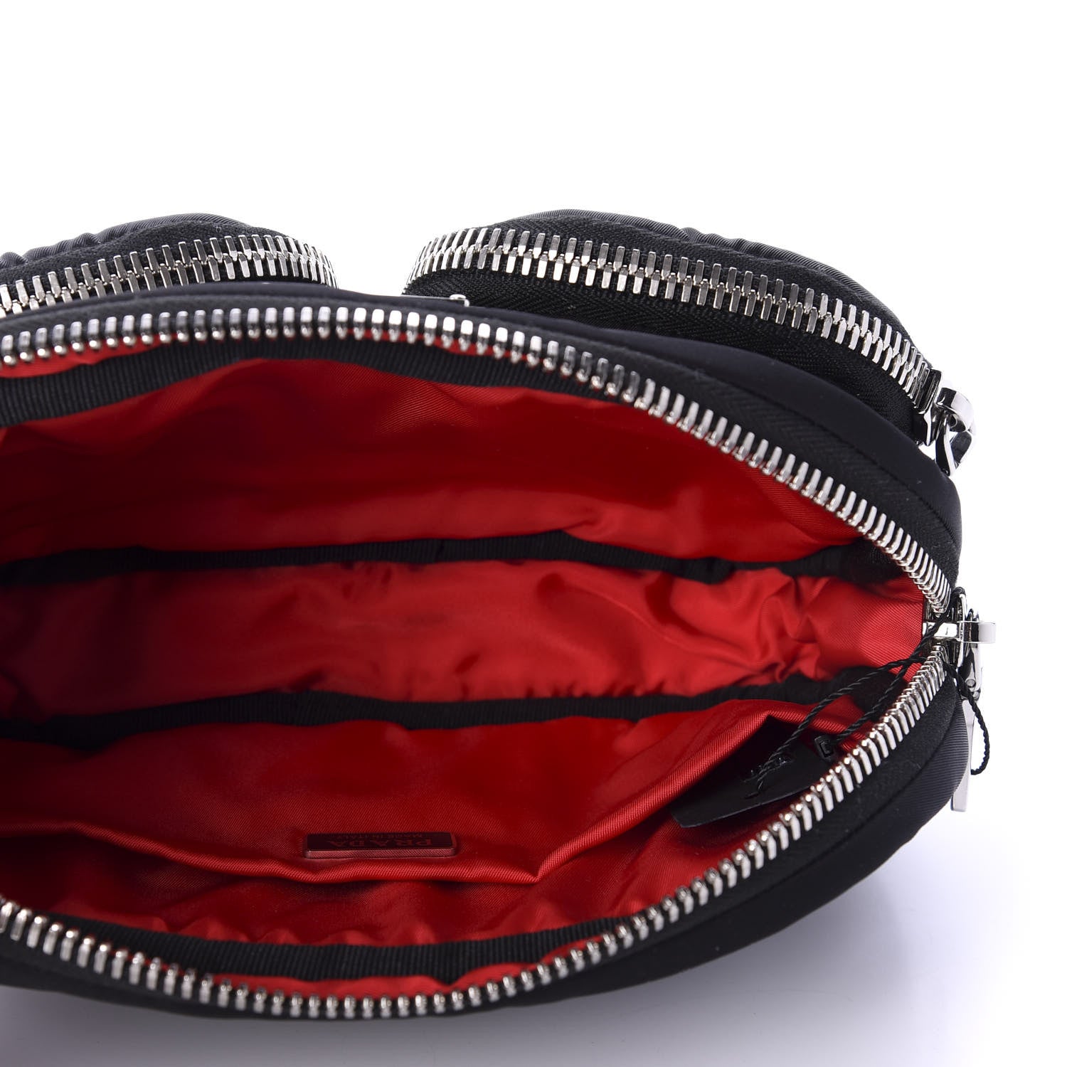 Prada Tessuto Nylon Double Pocket Wristlet Pouch Black Fuoco 5 of 9