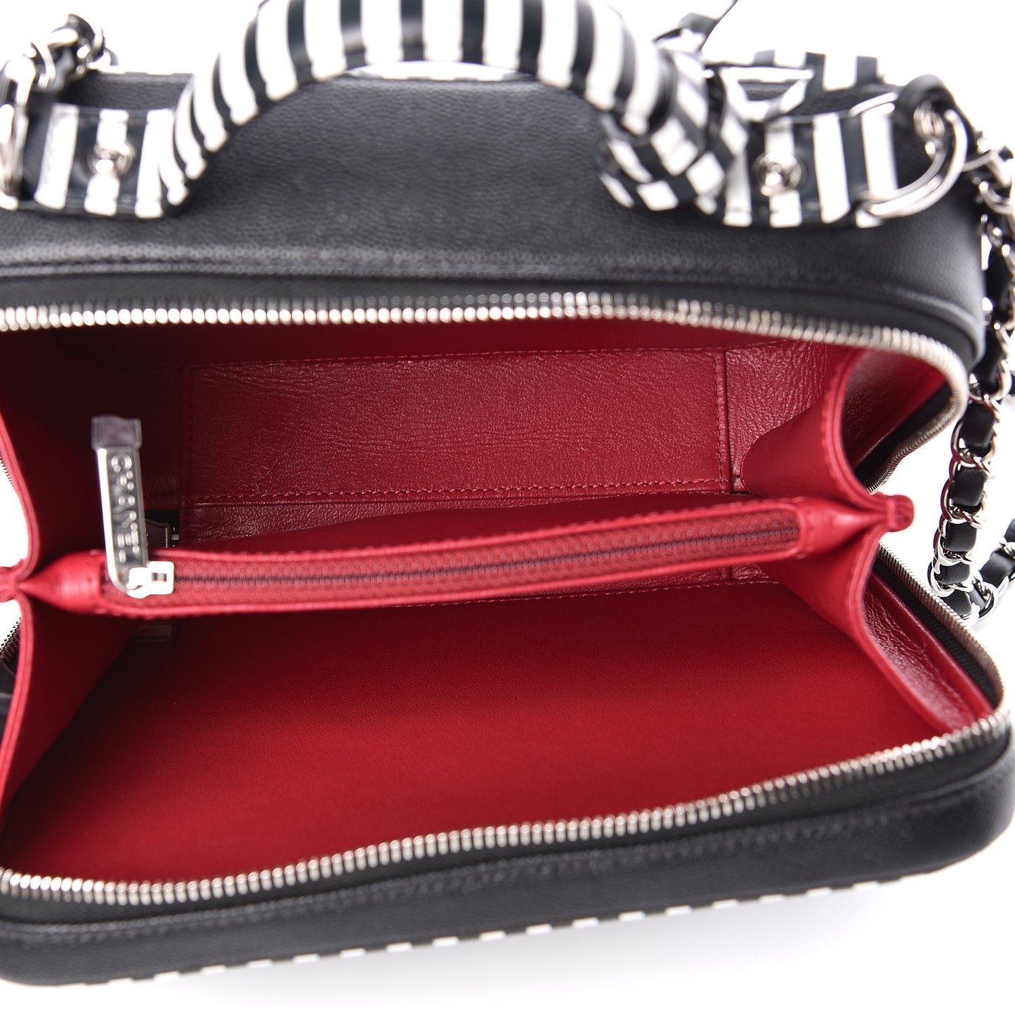 Caviar Quilted Striped Medium CC Filigree Vanity Case Black White