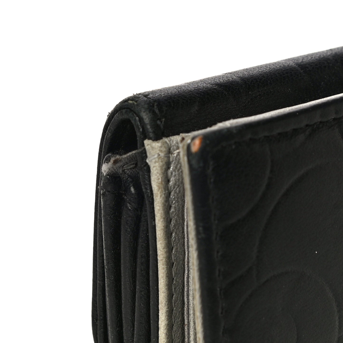 Lambskin Embossed Camellia French Wallet Black