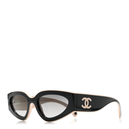 Chanel Acetate Cat Eye Sunglasses 6056 Black Beige 1 of 7