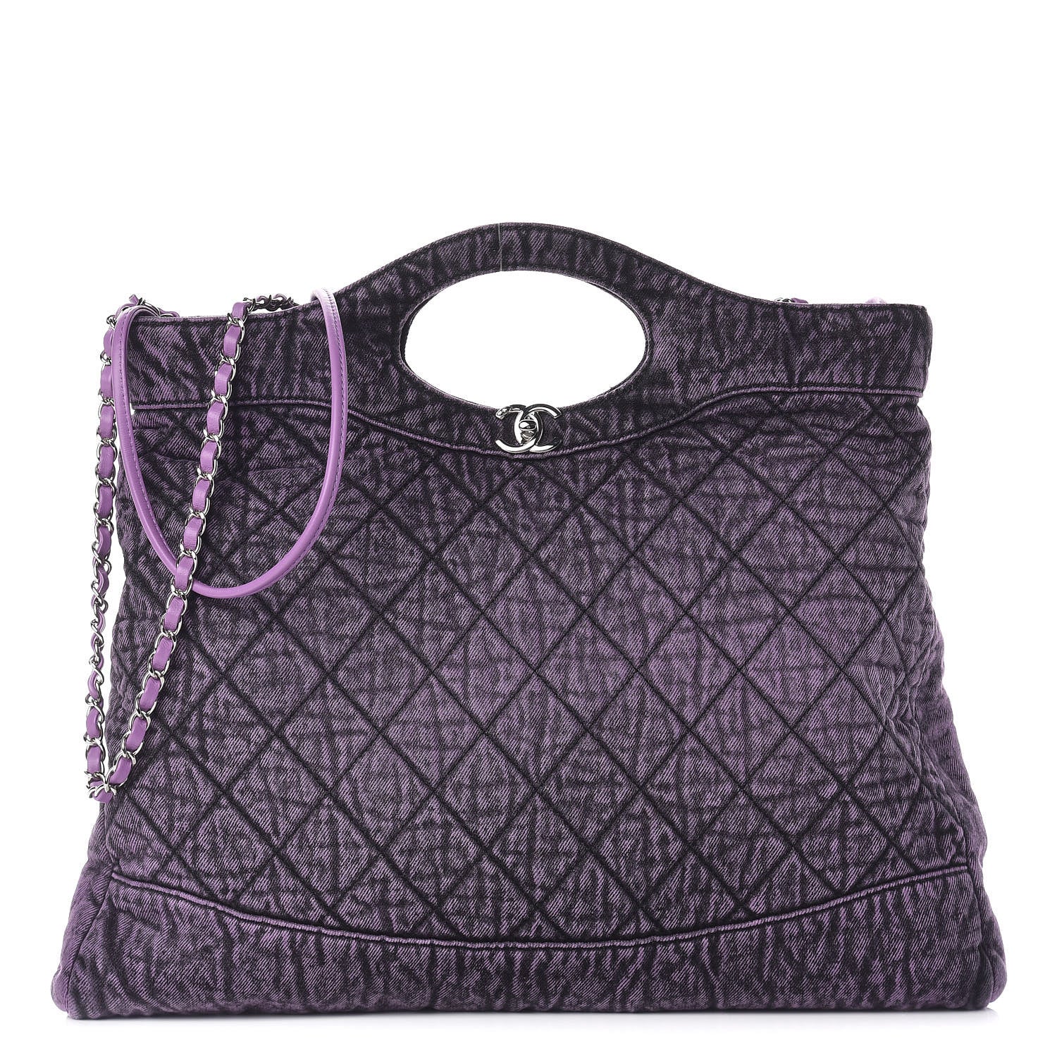 Chanel Denim Quilted Large 31 Denimpression Shopping Bag Purple Black 1 of 12