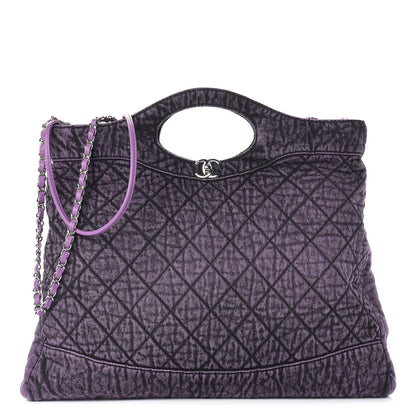 Chanel Denim Quilted Large 31 Denimpression Shopping Bag Purple Black 1 of 12