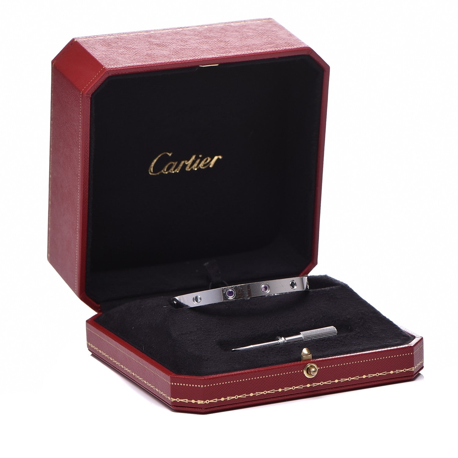 Cartier 18K White Gold Aquamarine Sapphire Spinel Amethyst LOVE Bracelet 18 7 of 7