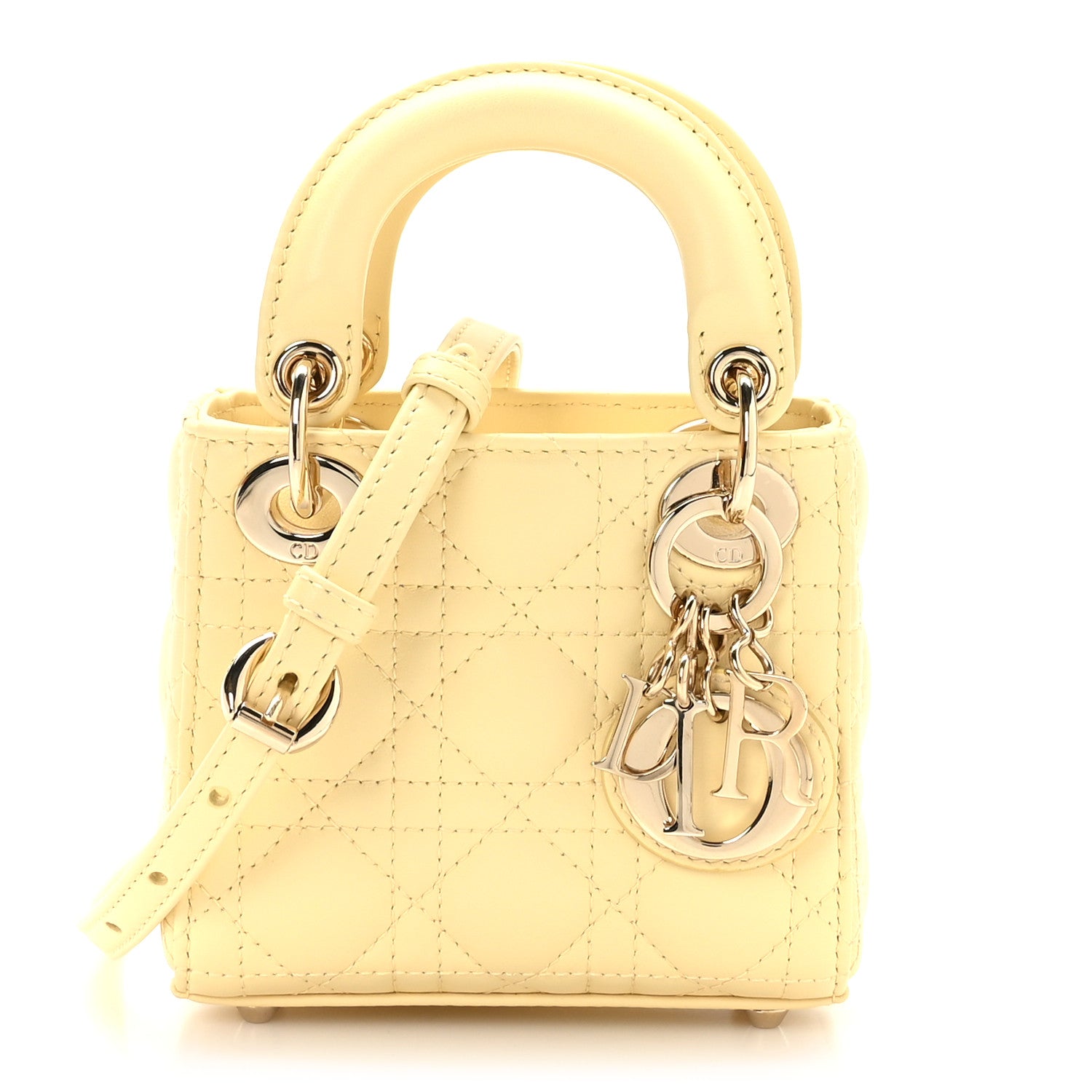 Christian Dior Lambskin Cannage Micro Lady Dior Soft Yellow 1 of 9